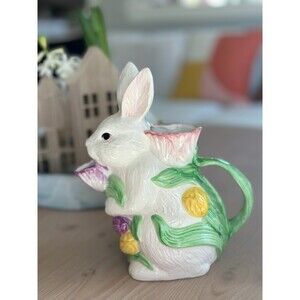 Vintage Porcelain Spring Easter Bunny Pitcher Figurine